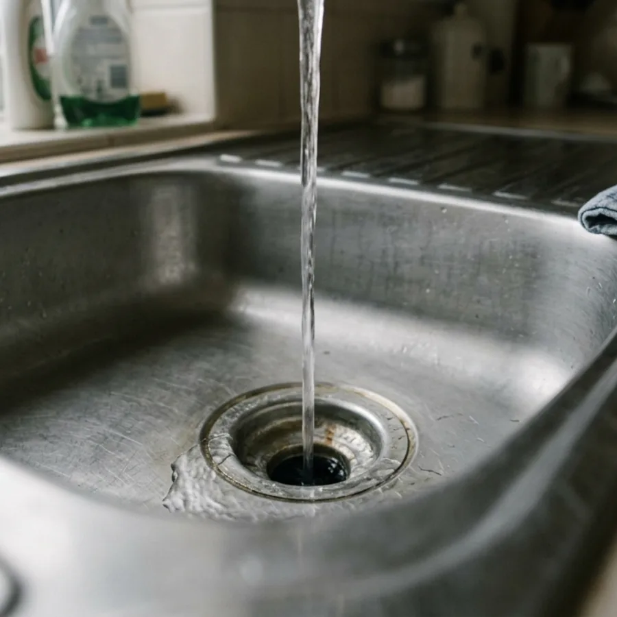 Water draining freely from a cleared kitchen sink in Brixworth