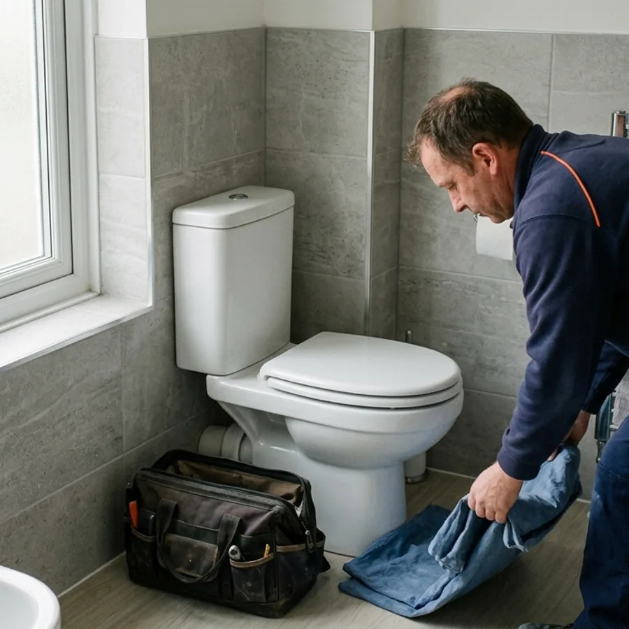 Clean bathroom left tidy after a blocked toilet job in Milton Malsor