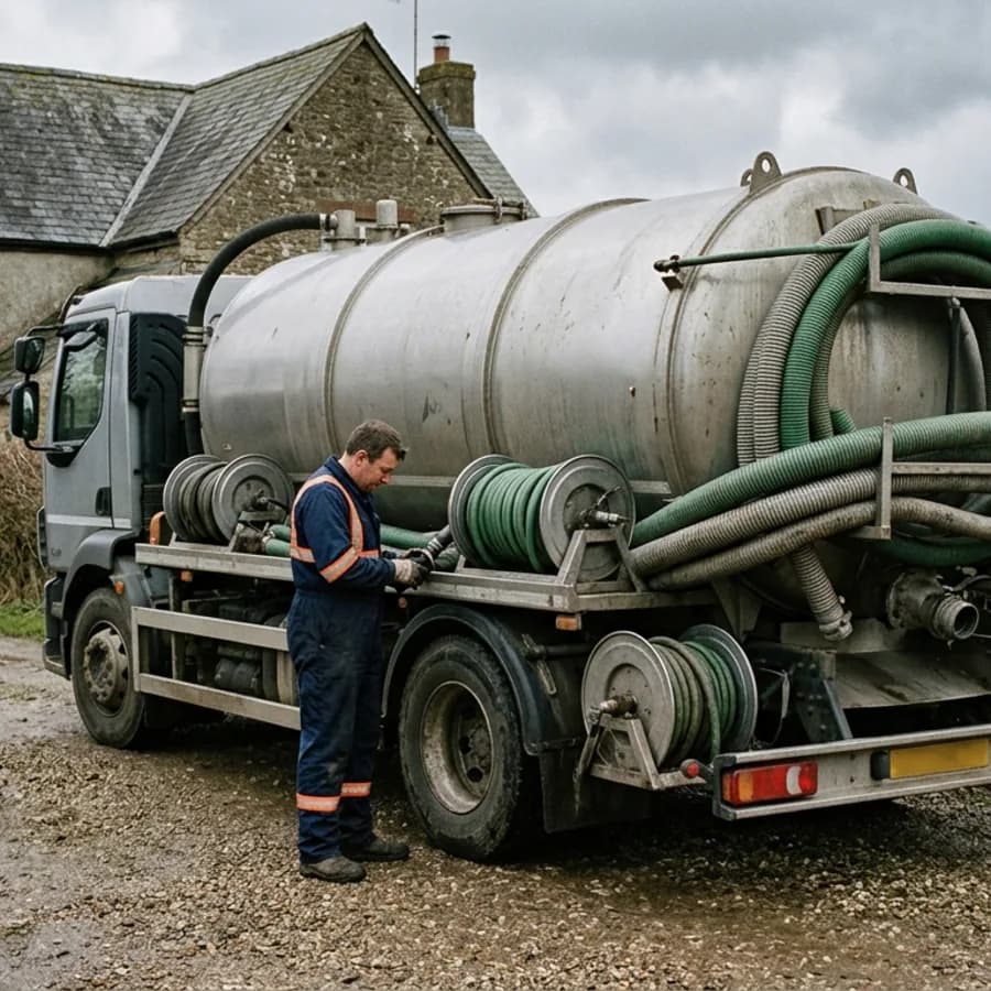 Vacuum tanker on a rural driveway in Northampton